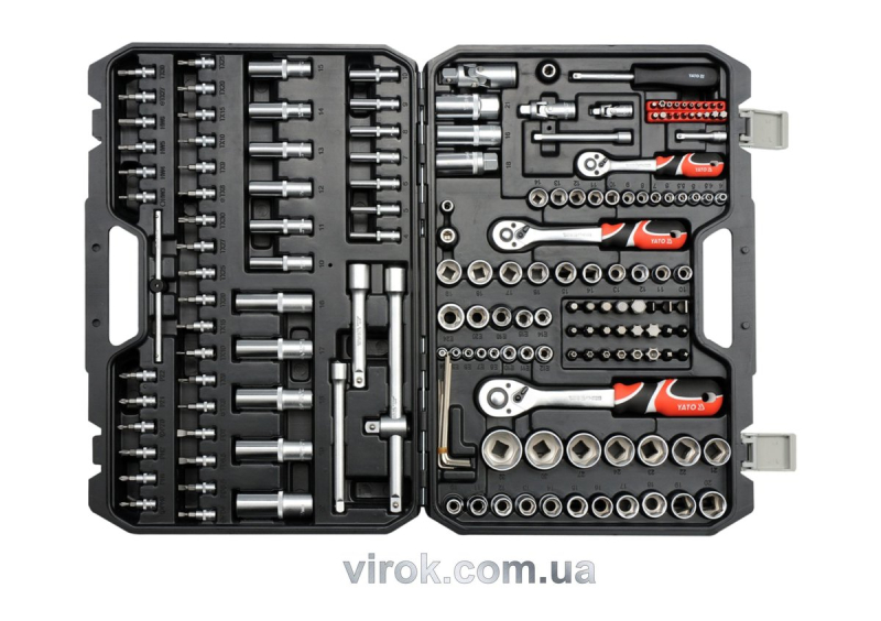 Набір головок торцевих YATO : квадрат 1/2", 3/8", 1/4" з інстр-ми, насадки викруткові. 173 шт. [2]