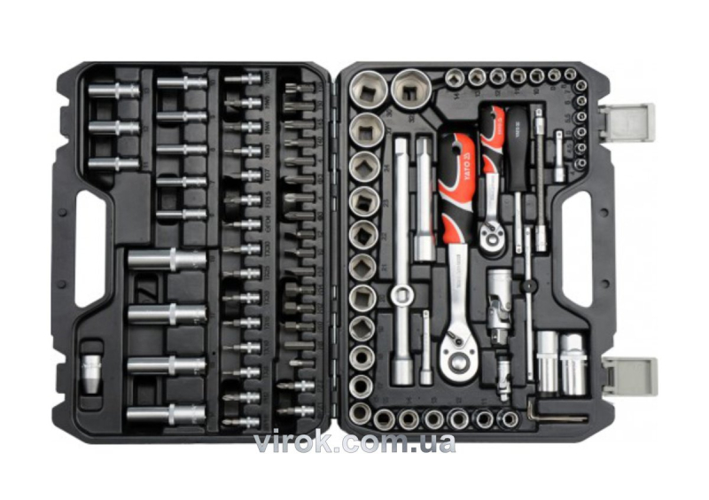 Набір головок торцевих YATO : квадрат 1/2", 1/4" з інструментами. 94 шт. [2/60]