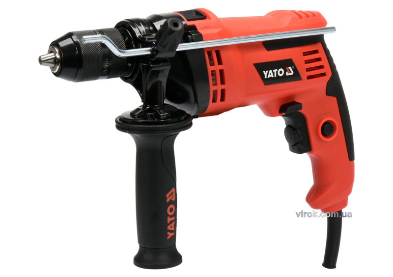 Дриль ударний мережевий YATO : P= 810 Вт, з самозатискним металевим патроном для свердл Ø≤ 13 мм