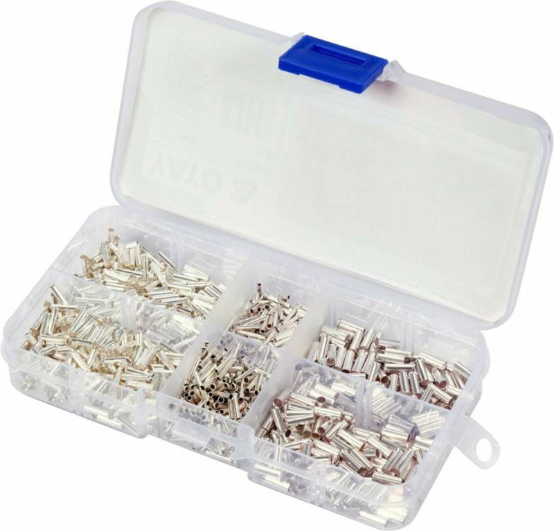 Набір наконечників для кабеля без ізоляції YATO : 6 різних розмірів, 1000 шт, в футлярі