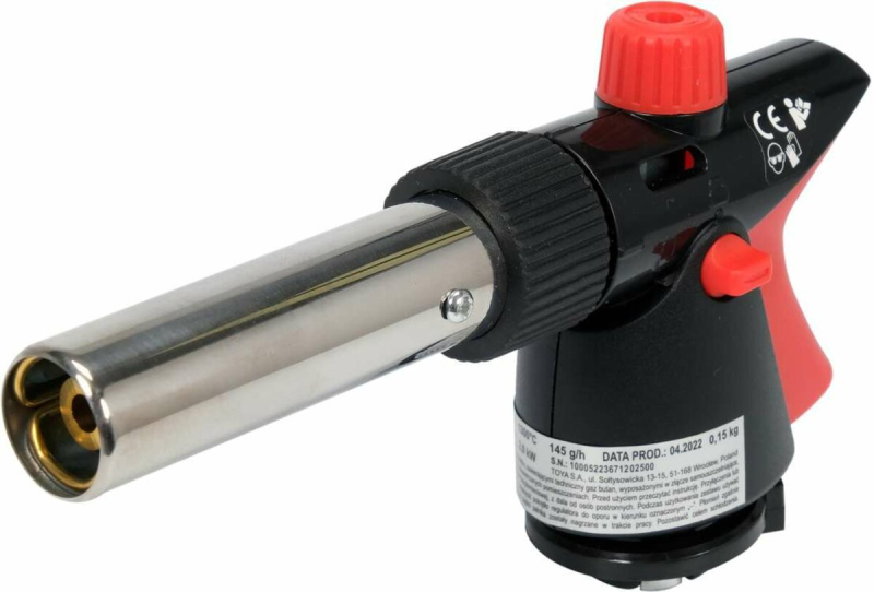 Пальник газовий YATO : цанговe з'єднання. PIEZO. 360°. до 2 кВт. t= 1300 ºC (EN417)