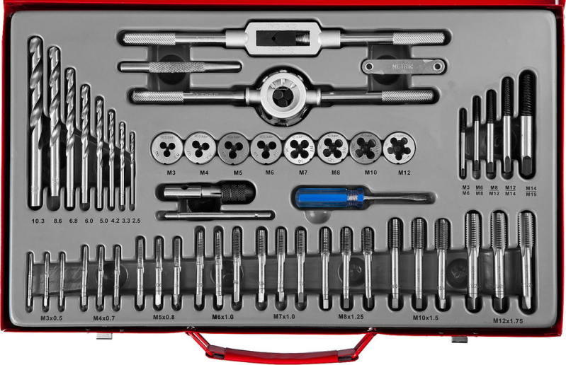 Набор метчиков и плашек М6 - М24, плашко-метчикодержатель, 45 шт, в металлическом боксе OTTIMO