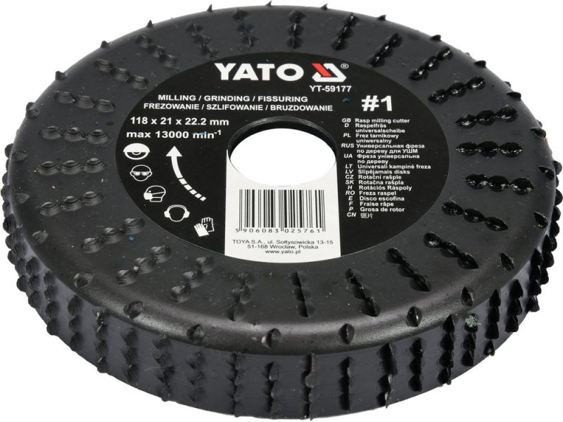 Фреза дисковая по дереву 118×21 мм YATO YT-59177, посадка 22,2 мм, насечка №1