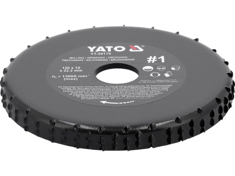 Диск-фреза шлифовальный торцевой 120×12 мм YATO YT-59179, посадка 22,2 мм, насечка №1