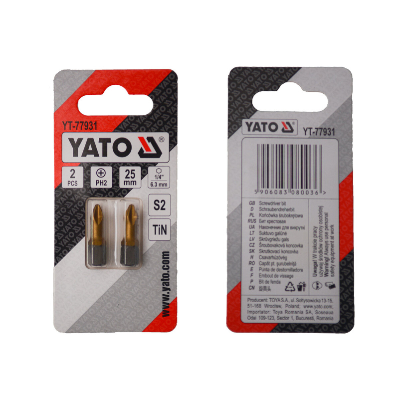 Насадка викруткова YATO PH2 х 25 мм. HEX 1/4", покрита титаном, 2 шт.