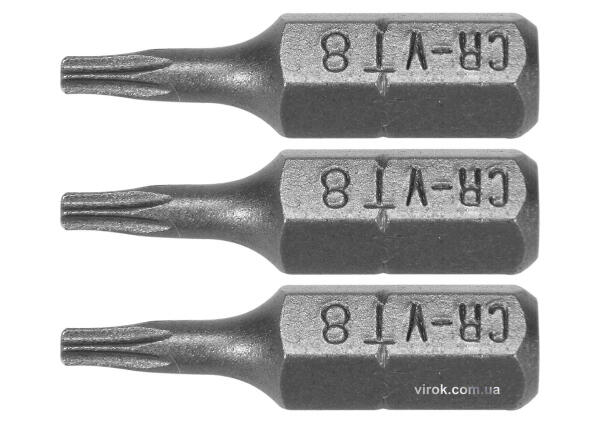 Насадка викруткова STHOR : TORX T8 x 25 мм, HEX 1/4, Cr-V, 3 шт (65490)