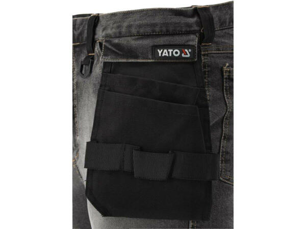Брюки рабочие джинс стрейч YATO размер M/82-90 см, рост-172-180 см, серые, 17 карманов, 71% (YT-79061)