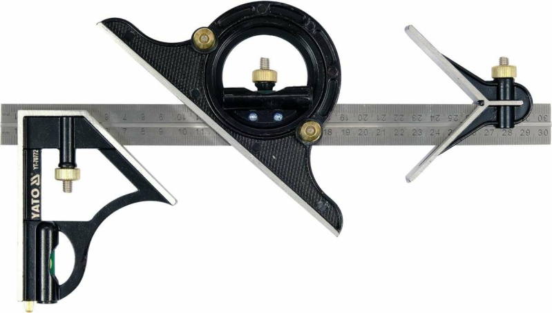 Кутник багатофункційний на смузі YATO 300 мм з кутоміром 45 | 90 | 180 градусів і центруючим кутом