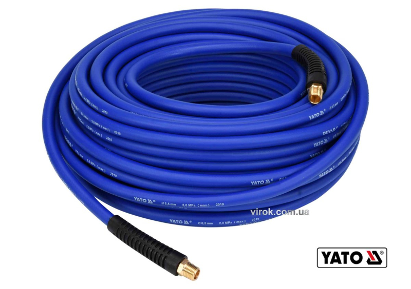 Шланг пневматичний гібридний (ПВХ+БНК) YATO: Ø6.5 мм x 30м, Ø=1/4", тиск ≤ 2 MPa, різьбов. з'єдн.[4]