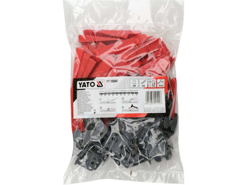 Кліпси і клини СВП для викладання плитки YATO до шва- 2 мм, плитка t≤ 14 мм. 50 + 50 шт. [15]