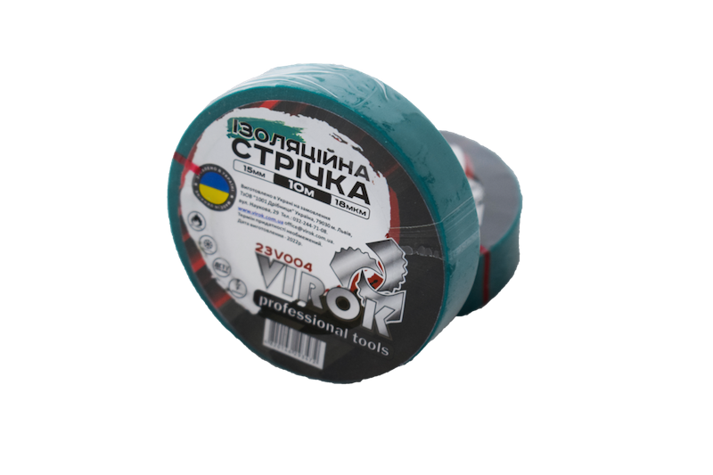 Стрічка ізоляційна VIROK : 15мм х 10 м x 0,18 мм ЗЕЛЕНА