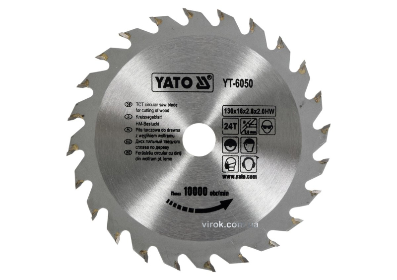 Диск пиляльний победітовий по дереву YATO: 130х16х2.8х2.0 мм, 24 зубці, R.P.M до 10000 1/хв