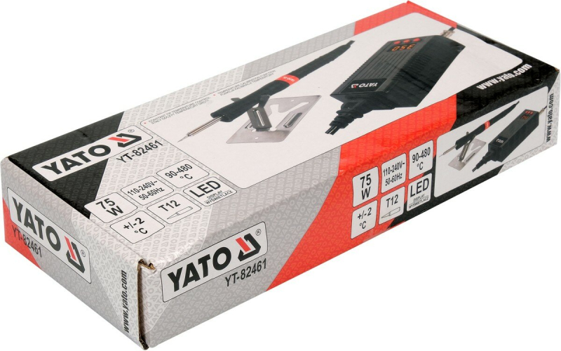 Паяльная станция сетевая: 110-230 V YATO; Р = 75 Вт, t ° = 90-480 ° С, жало тип T12, LCD табло (YT-82461)