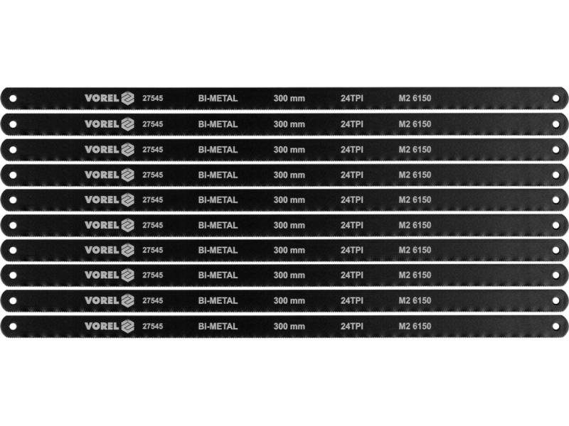 Полотно різал до ножівки по металу BI-мет VOREL М2 CrV6150, 300х12,6х0,65 мм, 24 зуби/1" паков. 10шт