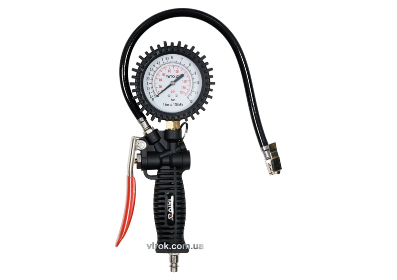 Пістолет для накачування шин YATO з манометром P ≤ 0.8 MPa, Ø= 1/4", шланг l= 440 мм [20]