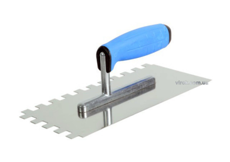 Терка гладилка VIROK PROFI : Нержавіюча, зубчата, L= 270x130 мм, зуб 6х6