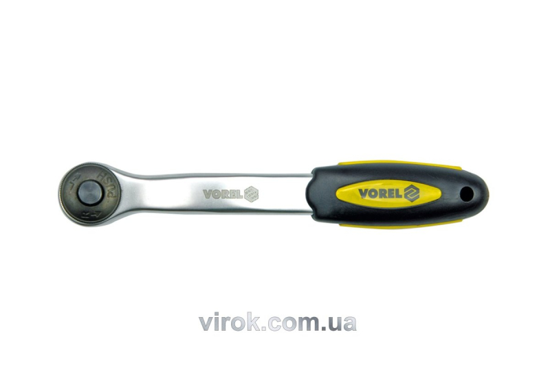 Тріщатка VOREL до головок торцевих, вигнута, квадрат 3/8", L= 200 мм, 72T, CrV [6]