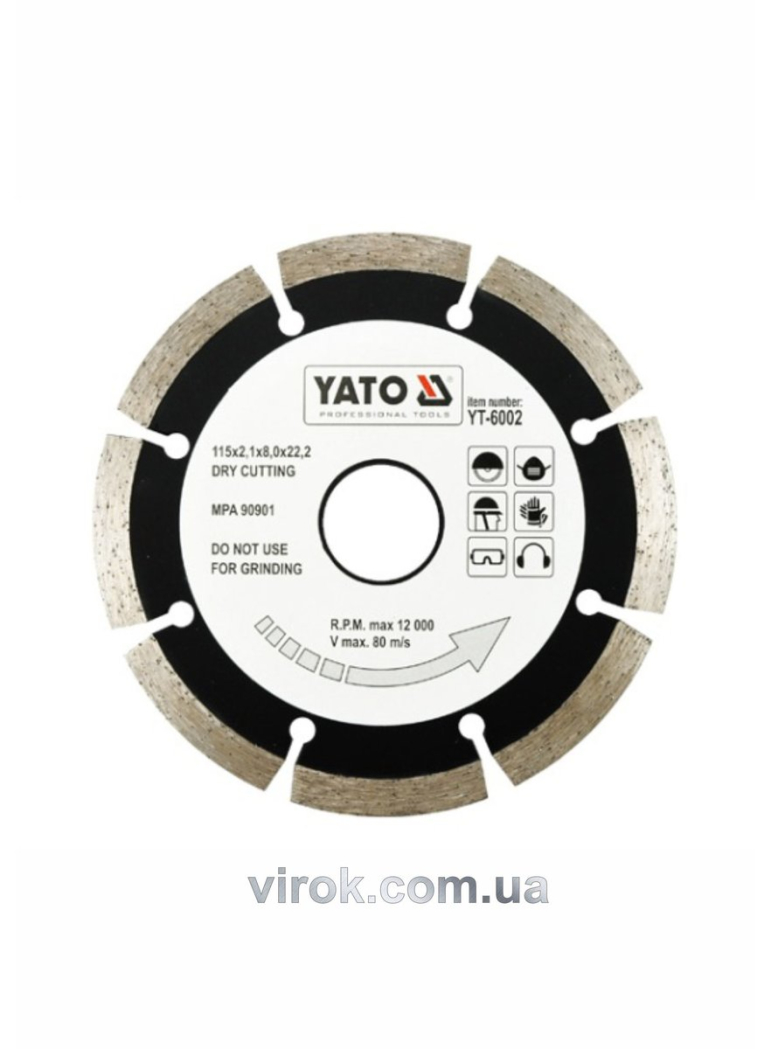 Диск алмазний сегмент YATO : "SEGMENT" Ø= 115x8,0x22,2 мм. H= 2,1 мм [20/200]