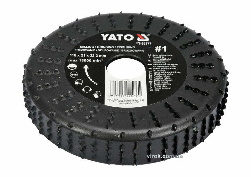 Диск-фреза шліфувальний YATO по дереву, ПВХ, гіпсу; Ø=118/22.2 мм, h=21 мм, шорсткість №1