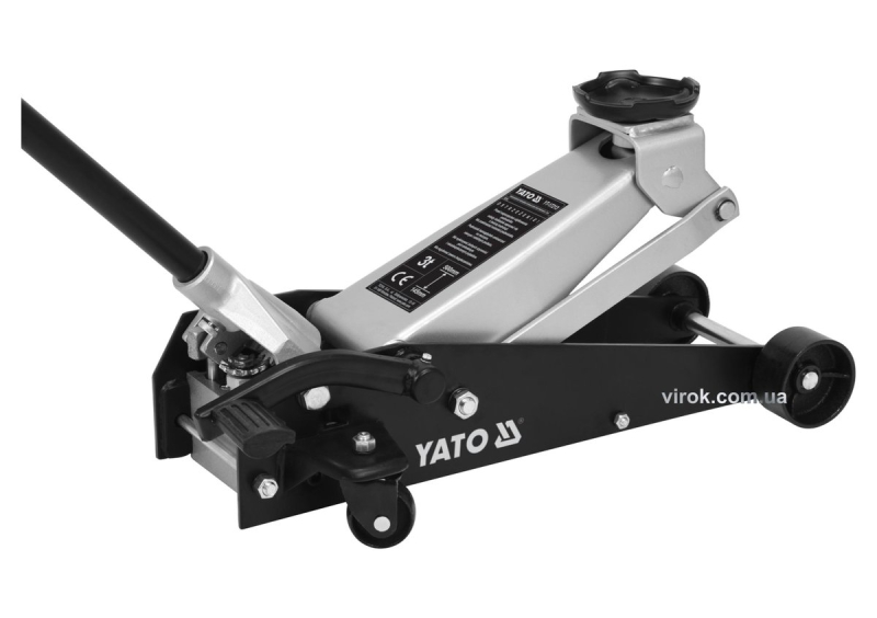 Домкрат гідравлічний підкатний низькопрофільний з важелем швидкого підйому YATO: 3 т, H= 145- 500 мм