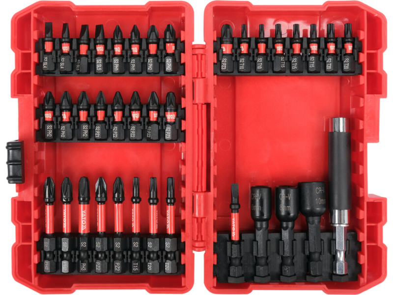 Набір насадок викруткових ударних YATO шліци: пл, PH, PZ, Torx, торц 6,8,10 з тримачем 1/4", 37елем.