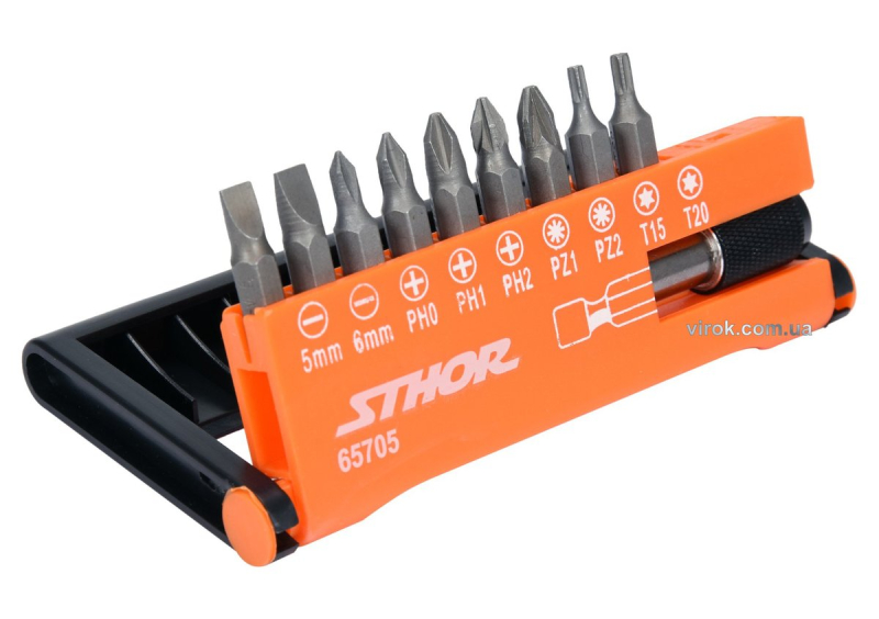 Набір насадок викруткових STHOR : 1/4", l= 25 мм, з тримачем- 60 мм, кпл. 10 шт.