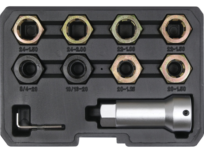 Набір засобів для ремонту гвинтової різьби YATO 3/4", 13/16", М20-24 з кроками 1, 1,25, 1,5, 2 [10]