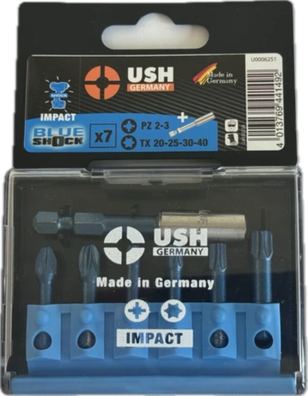 Набір насадок викруткових Blueshock USH: 1/4", PZ2-3; T20-25-30-40, магнітний тримач, 7 елем. (U0006251)