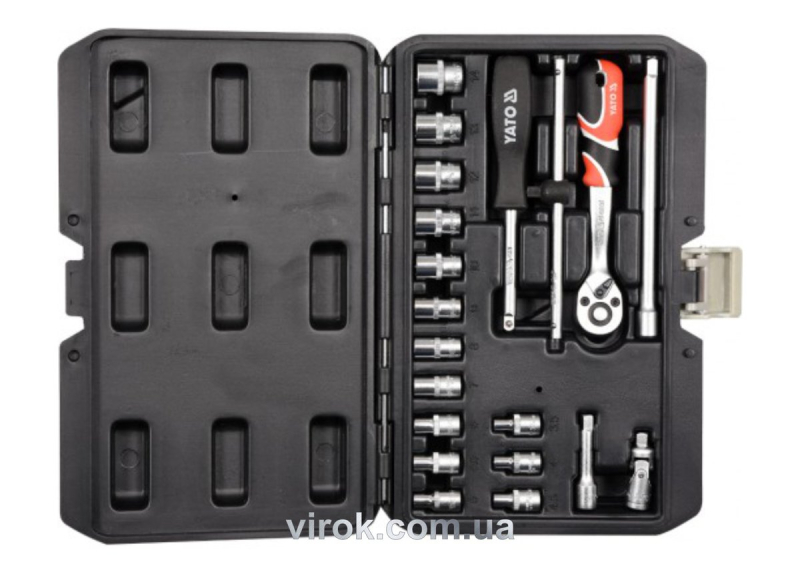 Набір головок торцевих YATO : квадрат 1/4", М3,5-14 з інструментами. 20 шт. [10]