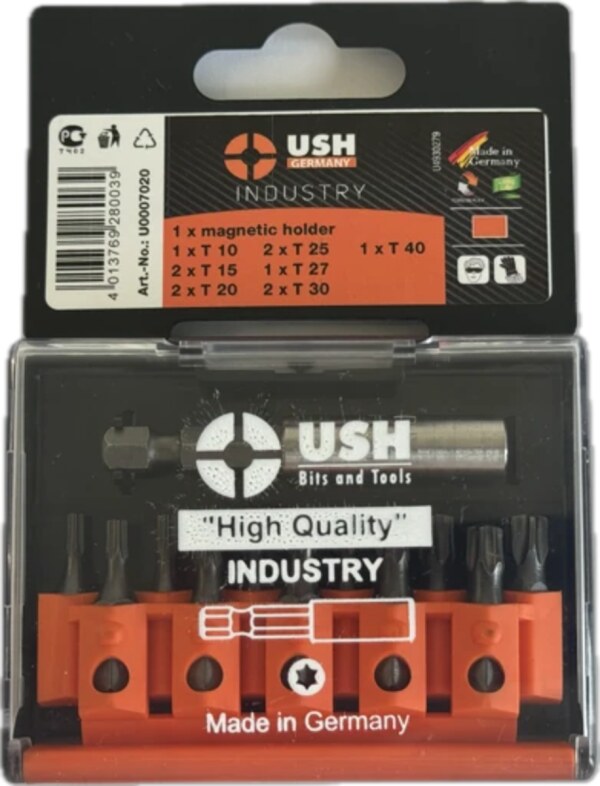 Набор отверточных насадок Industry USH: 1/4" с магнитным держателем, T10-T40, 12эл. (U0007020)