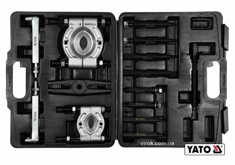 Знімач універсальний і 2 розділювачі YATO : діапаз.- 35-130 мм, до Ø≤ 60 і 75 мм, 14 шт + кейс