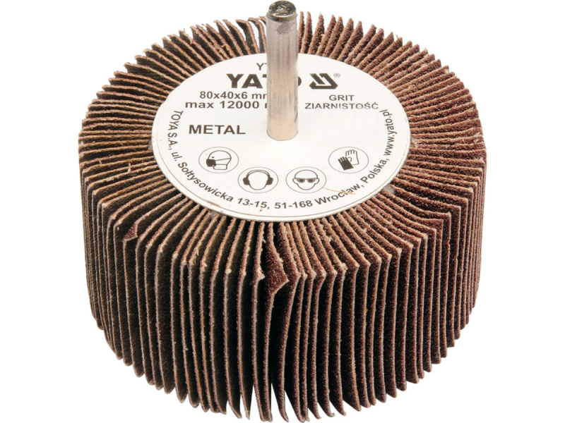 Круг пелюстковий шліфувальний YATO P80, Ø= 80 мм h= 40 мм, шпиндель Ø= 6 мм [10/60]