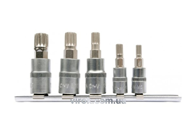 Головки торцеві з насадками YATO: "SPLINE" M5,M6, квадрат 1/4",M8,10,12, квадрат 3/8".Набір 5 шт[12]