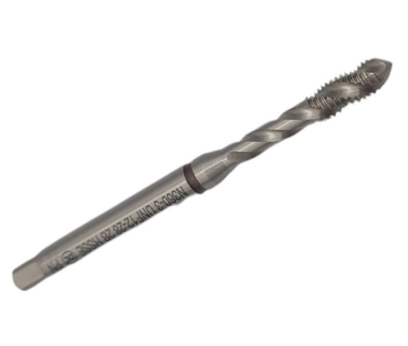 Метчик дюймовый UNF №12 28 нитей Р6М5К5 (HSS-E) с винтовой канавкой для 
глухих отверстий N360-3 101683 DC Swiss
