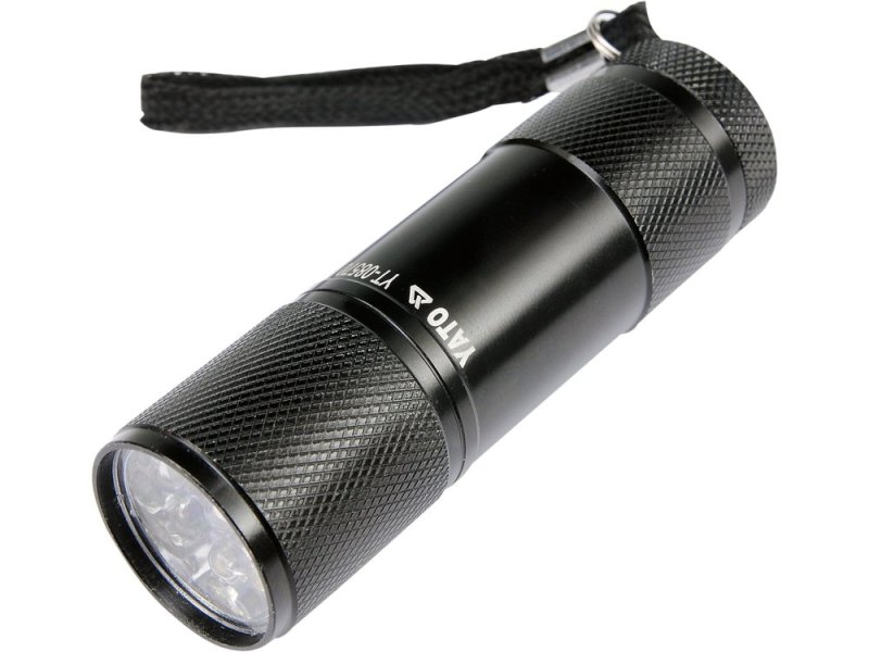 Фонарь ручной алюминиевый YATO YT-08570, 9 LED, 85х25 мм, батарейки AAA
