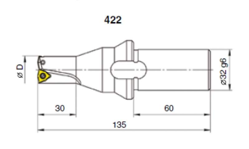 Сверло для сверления рельс 1С/422 ц/х 22мм под пластину WCMX 050308 укороченное повышенной жесткости