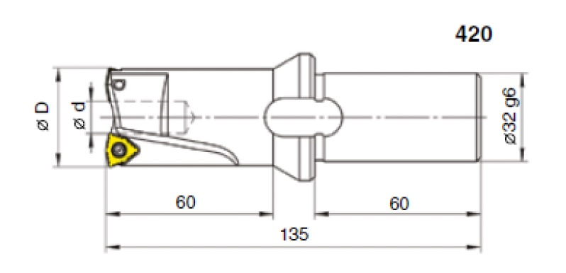Сверло для сверления рельс 1С/420 (1С-420) ц/х 36мм под т/с пластину WCMX 06T308-37 укороченное повышенной жесткости ТУ 2-035-1143-93