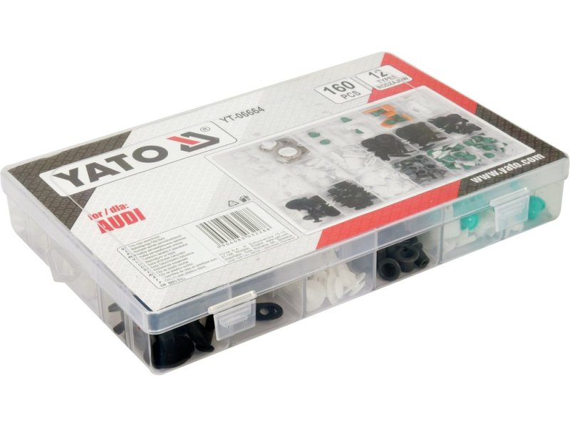 Клипсы для обшивки салона AUDI YATO YT-06664, 12 типоразмеров, 160 шт