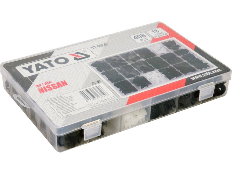 Клипсы для обшивки салона NISSAN YATO YT-06657, 18 типоразмеров, 408 шт