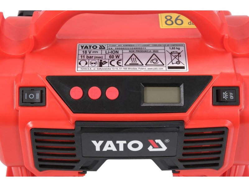 Компрессор аккумуляторный 18 В YATO YT-23248, 11 бар, без АКБ