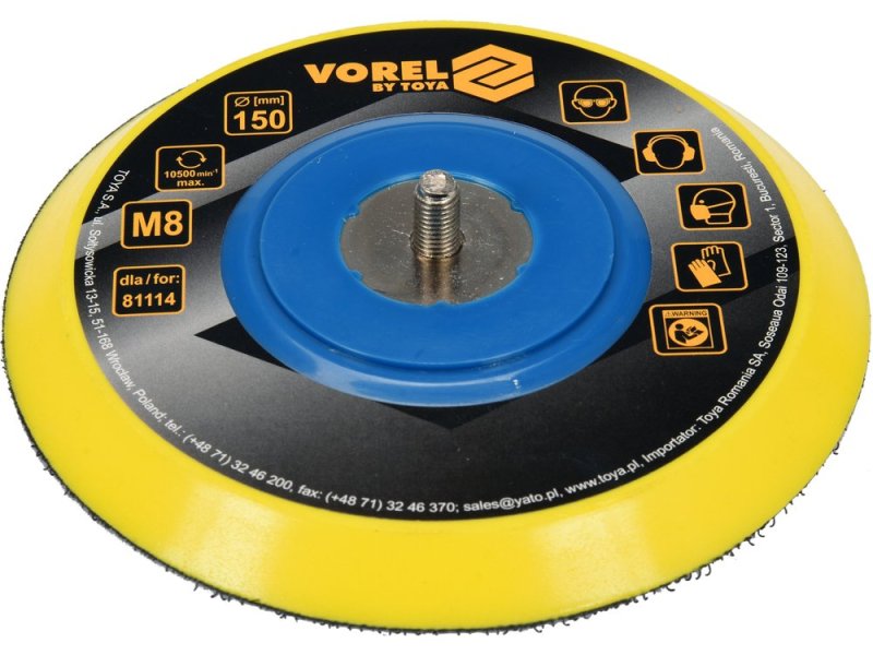 Оправка шлифовальная 150 мм VOREL 81115, хвостовик M8, для машины 81114
