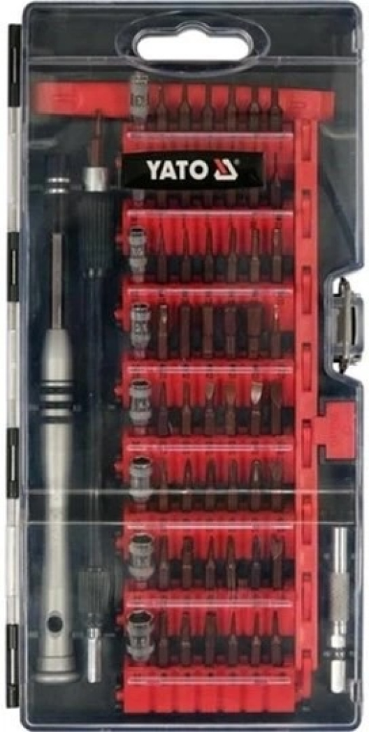 YT-25760 Насадки викруткові прецизійні з тримачем YATO; різні шліци з HEX шпинделем 4 мм, 61 елем.