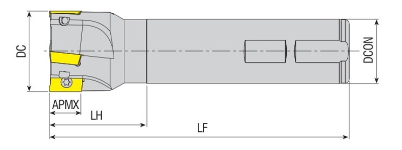 Фреза концевая AEM90-AP16-D32-W25-L150-Z03 под пластину APKT 1604.. AKKO