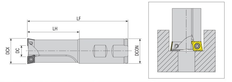 Фреза концевая (зенковка) ACBM-CC09-D30X12.5-W32-L130-Z02-H под пластину CCMT 09T3.. AKKO