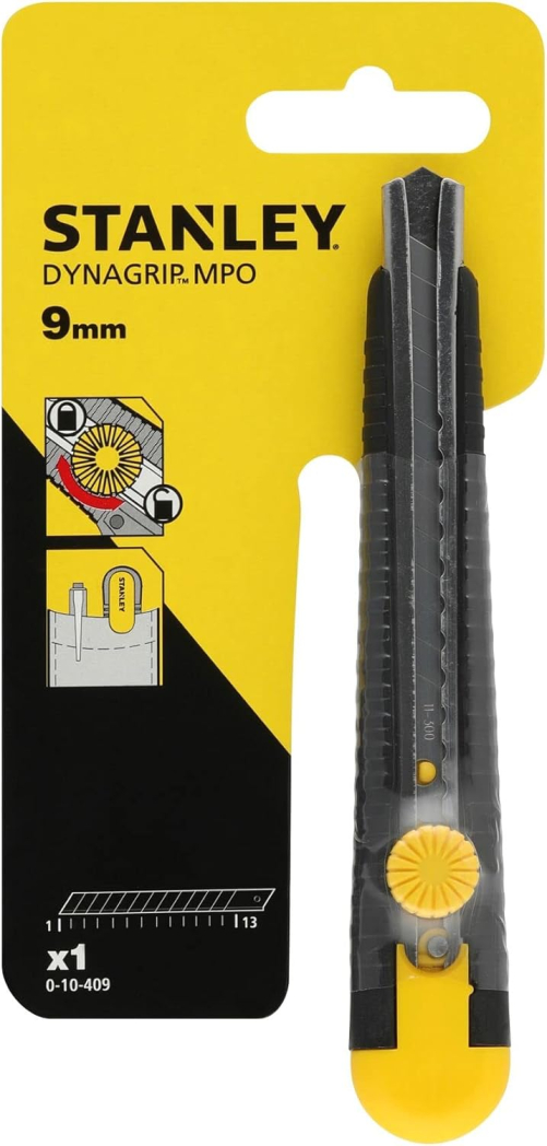 Ніж STANLEY Dynagrip MPO з висувним лезом з відломними сегментами : M= 9 мм, L=135 мм.