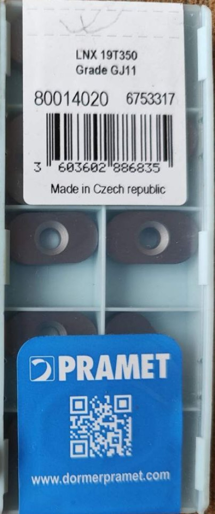 Пластина т/с опорная LNX 19T350 Grade GJ11 PRAMET (подложка к тангенциальной пластине LNUX 191940)