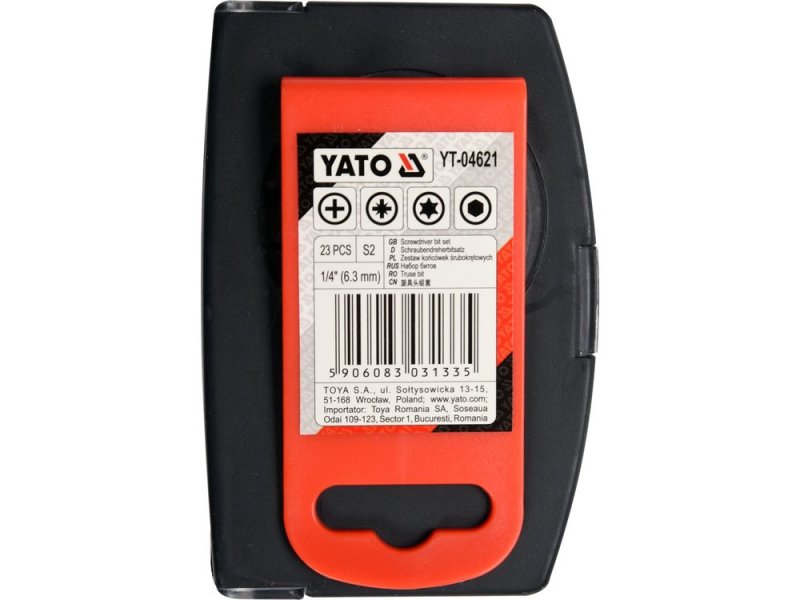 Набор бит ударных YATO YT-04621, PH/PZ/Torx/HEX, 1/4" HEX, 23 шт