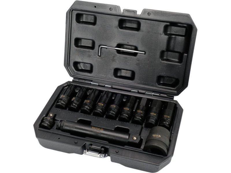 Набор головок торцевых ударных с насадками HEX/TORX YATO YT-10655, 1/2"-3/4", 12 шт
