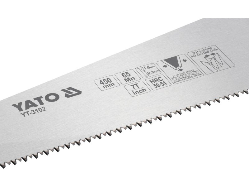 Ножовка по дереву 450 мм YATO YT-3102, сталь 65Mn, 7 TPI