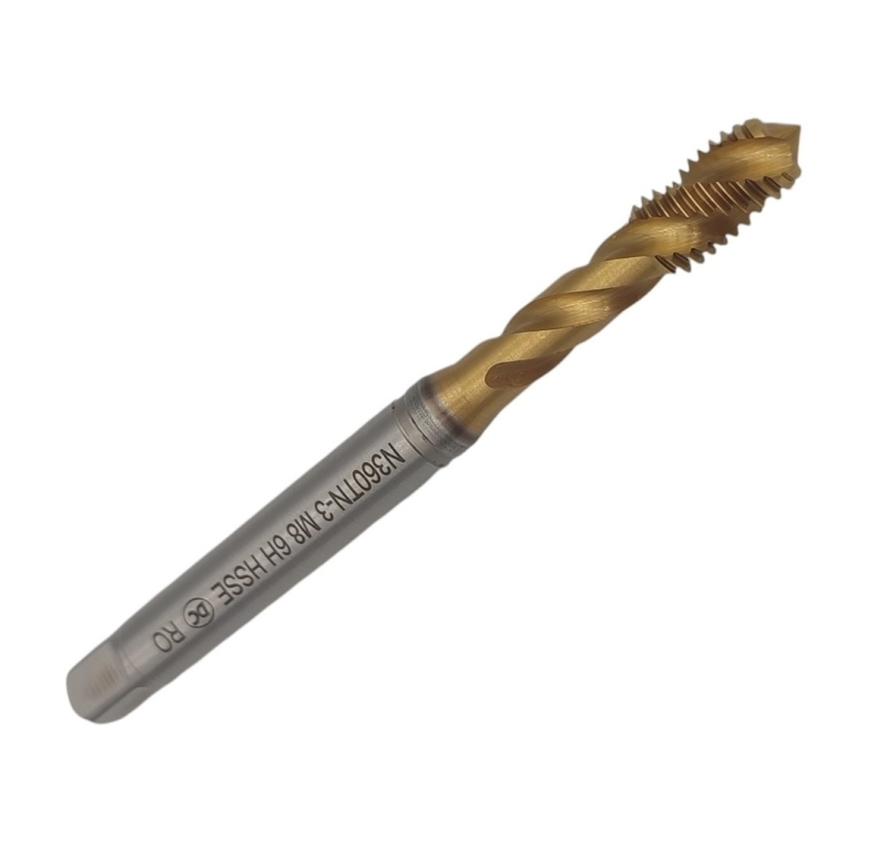 Метчик машинно-ручной М 8х1.25 Р6М5К5 (HSS-E) 6H DIN371 TiN с винтовой 
канавкой утолщенный хв. для глухих отверстий N360TN-3 101705 DC Swiss